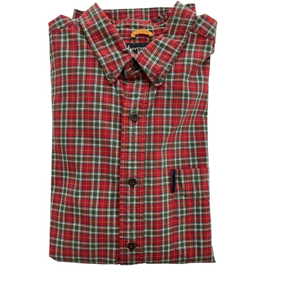 Abercrombie & Fitch Mens XL Red Green Plaid Button Down Shirt Long Sleeve‎ 90's